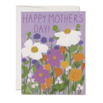 Mother's Day greeting card with colorful illustrated flowers on a lavender background