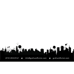 Black city skyline graphic with Gotham Florist contact information