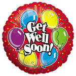Round balloon with colorful balloons and the words Get Well Soon