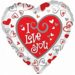 Heart-shaped balloon with "I Love You" text and red heart patterns