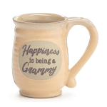 Beige ceramic mug with the phrase 'Happiness is being a Grammy' printed on the front.