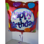 Birthday foil balloon with colorful balloon graphics and ribbon tail
