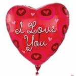 Heart-shaped red balloon with "I Love You" text and heart patterns