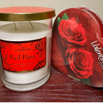 Red Rose candle and heart candy