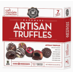 Box of artisan chocolate truffles with assorted flavors