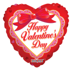 Heart-shaped red Valentine's Day balloon with a bow and text