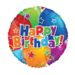 Colorful round birthday balloon with "Happy Birthday" text