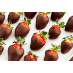 Chocolate-covered strawberries arranged on a white surface