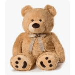 Plush teddy bear with a ribbon bow sitting on a white background