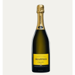 Bottle of Drappier champagne on a plain background