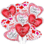 Cluster of heart-shaped Valentine's Day balloons in red, pink, and white