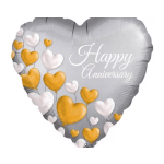 Heart-shaped anniversary balloon with gold and white hearts