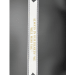 White memorial ribbon with gold text on a gray background