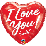 Red heart-shaped balloon with the words "I Love You a lot"