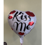 Heart-shaped balloon with "Kiss me" text and red lips graphics