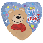 Heart-shaped balloon with a teddy bear and get well message