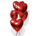 Cluster of red heart-shaped balloons on a white background