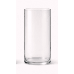 Clear cylindrical glass vase on a white background