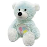 Light blue teddy bear plush with balloon embroidery