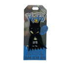 Small black superhero voodoo doll keychain on blue Watchover Voodoo Dark Hero Boy card backing