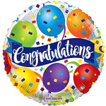 Colorful balloon wreath with a "Congratulations" banner