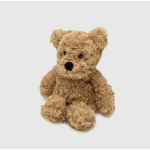 Small tan teddy bear plush sitting on a white background