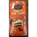 Birthday chocolate bar in bright orange wrapper with dog illustrations