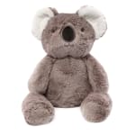 Plush koala bear toy sitting upright on a white background
