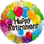 Round Happy Retirement balloon with colorful printed balloons and confetti