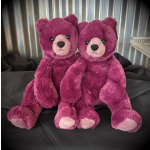 Two purple teddy bears sitting side by side