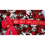 Red roses with baby's breath and a red Valentine ribbon