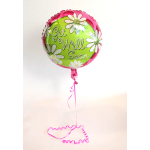 Round "Get Well Soon" balloon with daisy print and pink ribbon tail