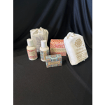 Assorted soap and lotion gift set in fabric pouches