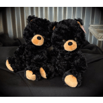 Two black teddy bears with tan muzzles and paws sitting together
