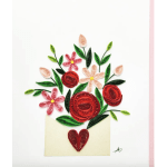 Paper quilled floral card with red and pink flowers in an envelope