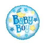 Round blue baby boy balloon with stars and moon graphics