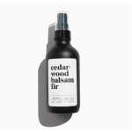 Black cedarwood balsam fir room spray bottle with white label