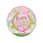 Round pink balloon with "Baby Girl" text and butterfly graphics