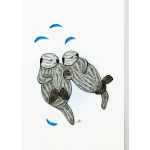 Abstract quilled artwork of two birds with blue accents