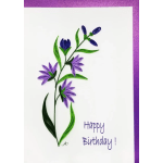 Quilled purple and green floral card with "Happy Birthday!" text