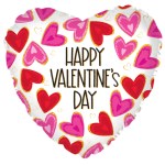 Heart-shaped Valentine’s Day balloon with red and pink hearts and Happy Valentine’s Day text.