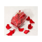 Clear gift box with red rose petals and a gold ribbon