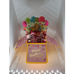 Birthday pop-up card with balloons and cake decorations
