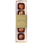 Box of five assorted cocktail truffles in a clear tray with green and gold branded sleeve