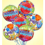 Cluster of colorful congratulatory balloons with "Congrats" text