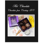 Box of assorted chocolates with a purple lid and yellow flower decoration