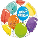 Cluster of colorful birthday balloons with "Happy Birthday" text