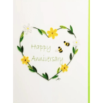 Heart-shaped floral quilling card with "Happy Anniversary" text