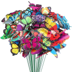 Bundle of colorful butterfly decorations on green stems