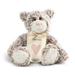 Plush teddy bear holding a card with a heart and "LOVE YOU!" text